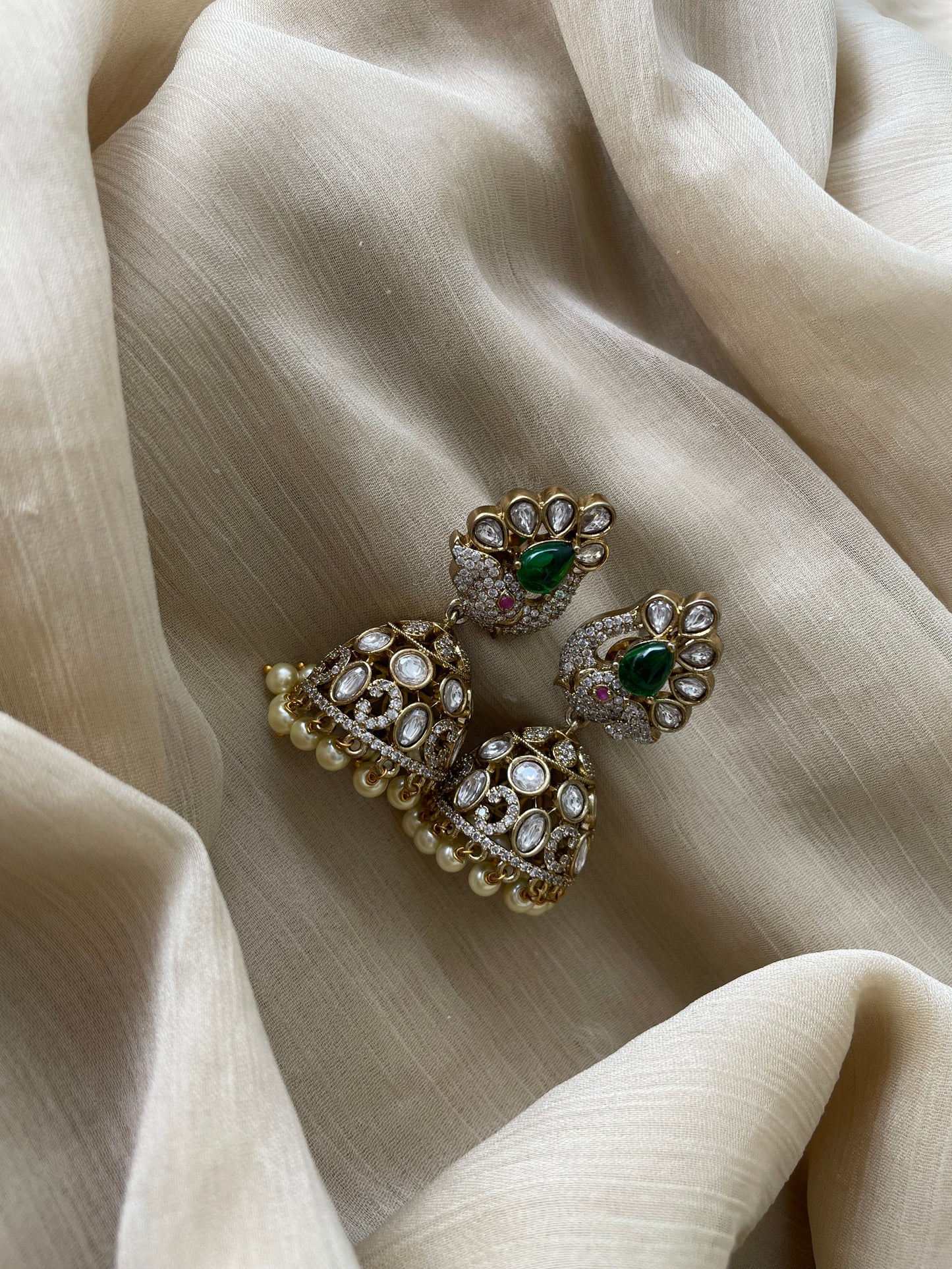 Victorian AD Elephant Jhumka (Green)
