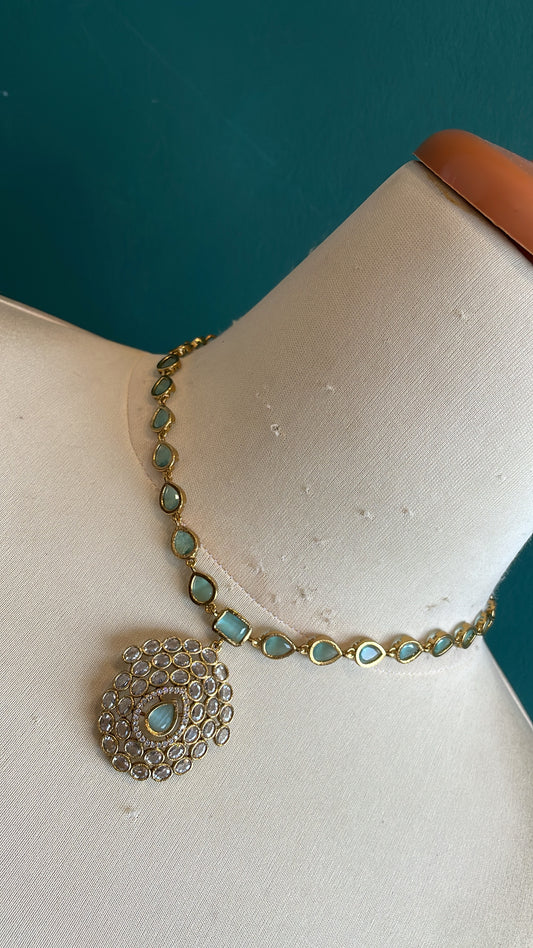 Teardrop Crystal Luxe Pendant Necklace Set - Mint Blue