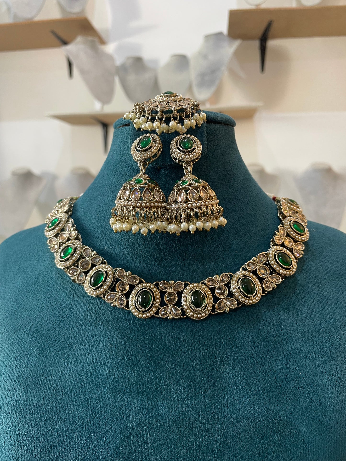 Premium Mehndi Polish Set with Jhumka and Tikka (Green)