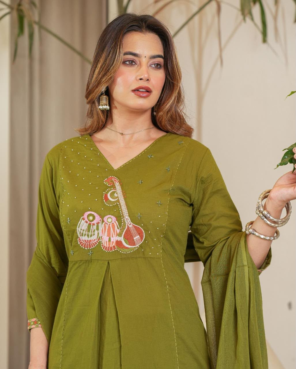 3-Piece Cotton Suit (Olive Green)