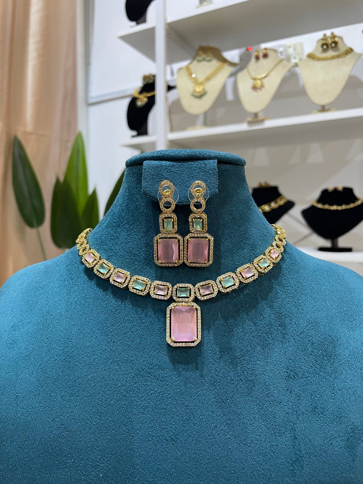 AD Necklace Set (Gold Base) - PinkMint
