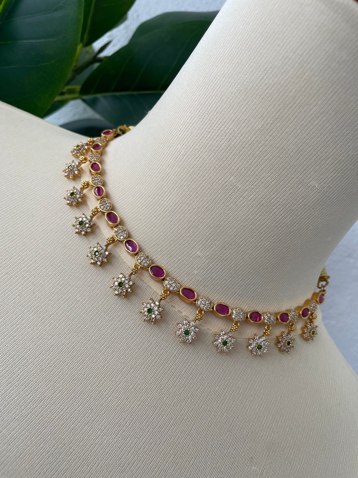 Premium Ad Flower Drop Ruby Necklace Set comes with earrings