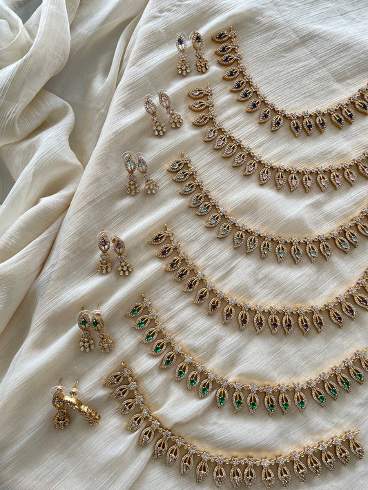 Premium AD Leaf Motif Necklace Set