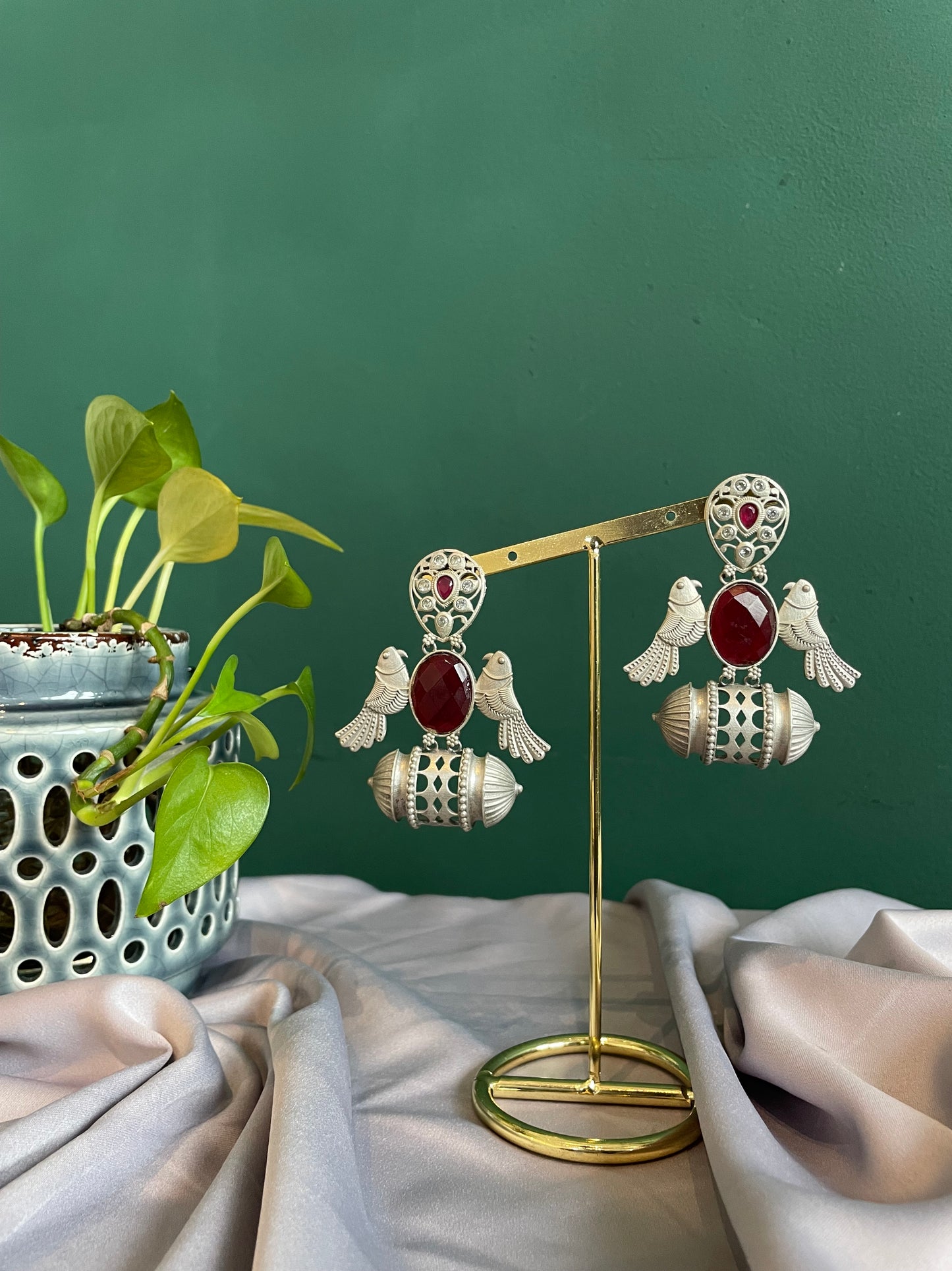 Pakshi German Silver Earrings