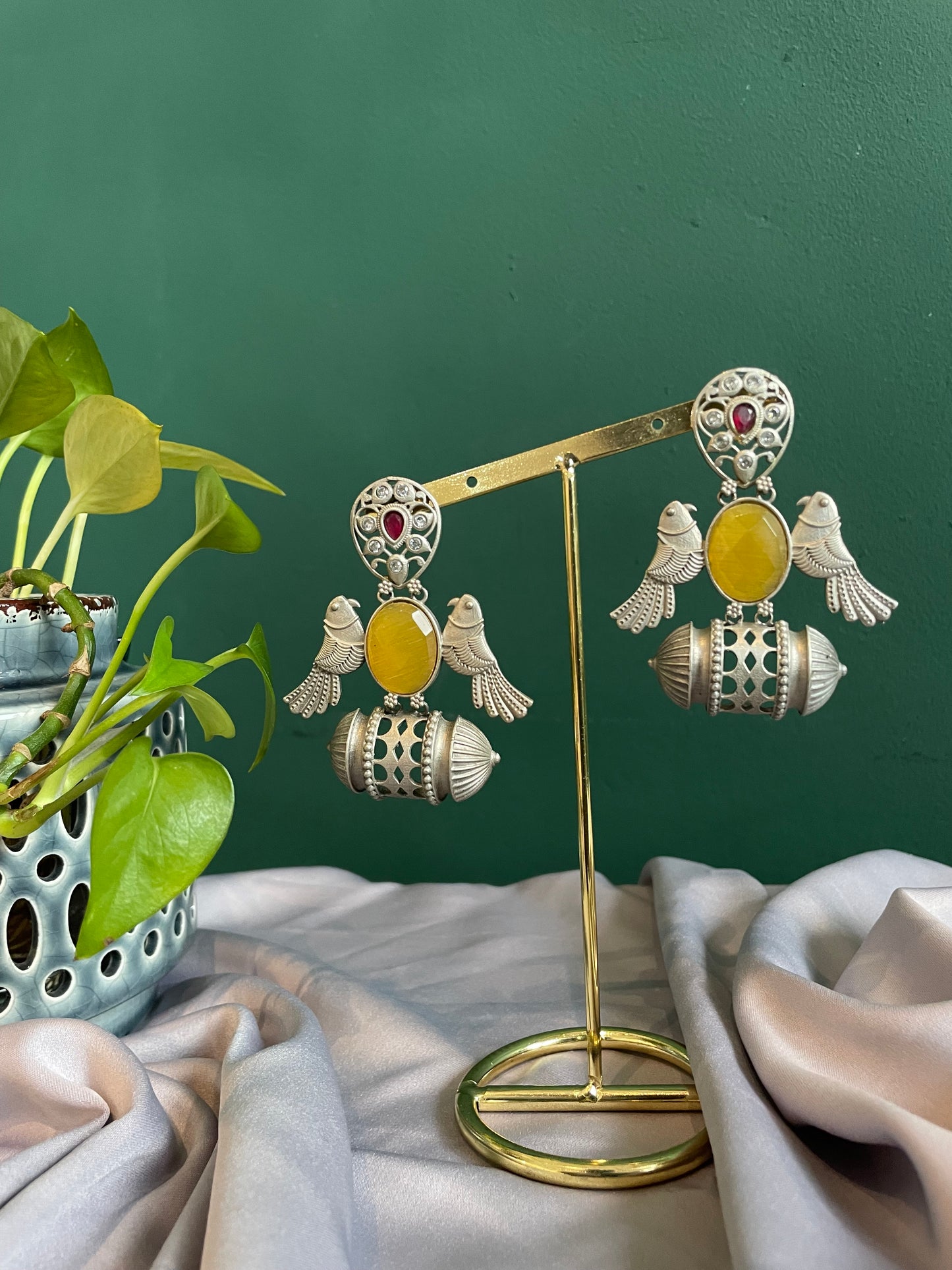 Pakshi German Silver Earrings