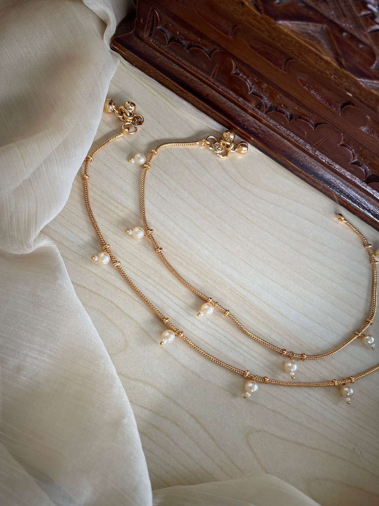 Brass Metal Pearl Drop Anklets