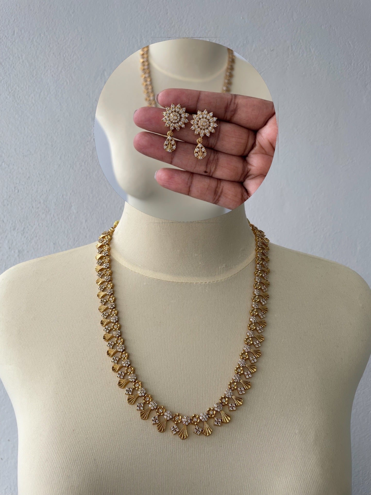 Premium Floral American Diamond Harram Set