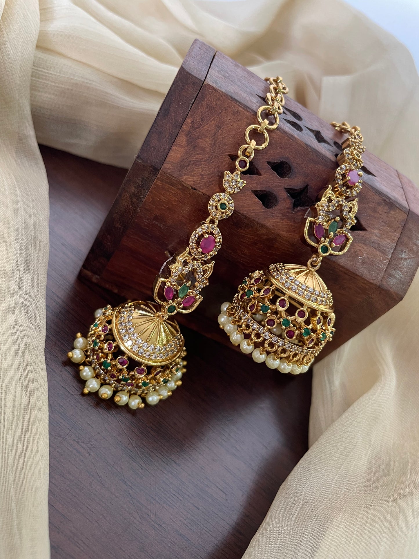 Premium AD Jhumka with Attached EarChain (DESIGN B)