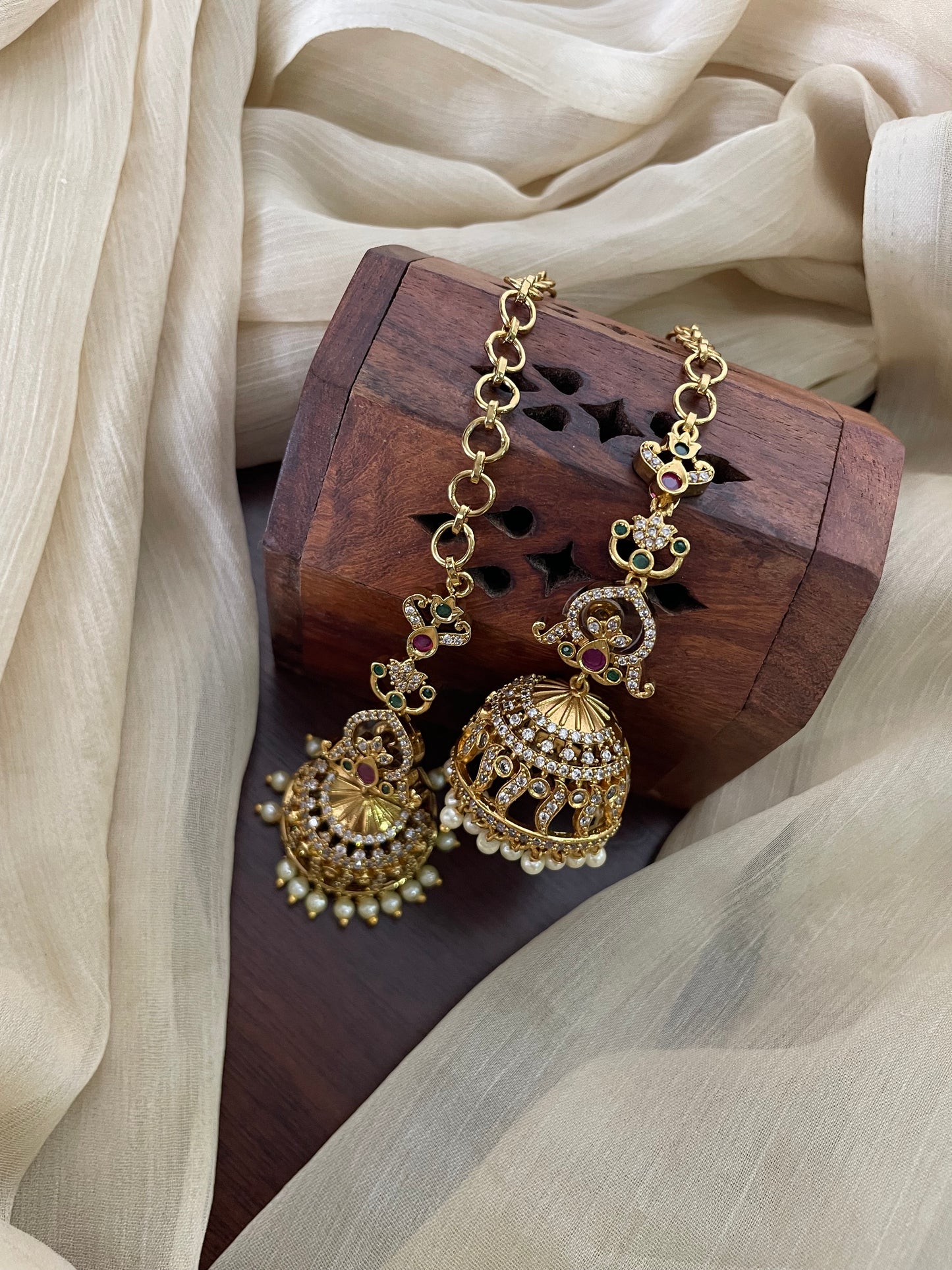 Premium AD Jhumka with Attached EarChain (DESIGN CW)