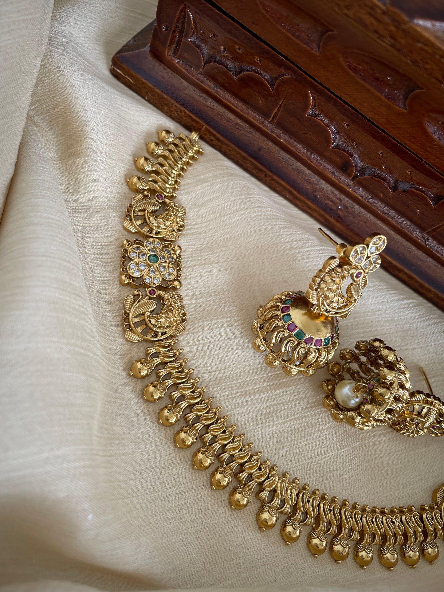 Premium Peacock Choker Set with Jhumka