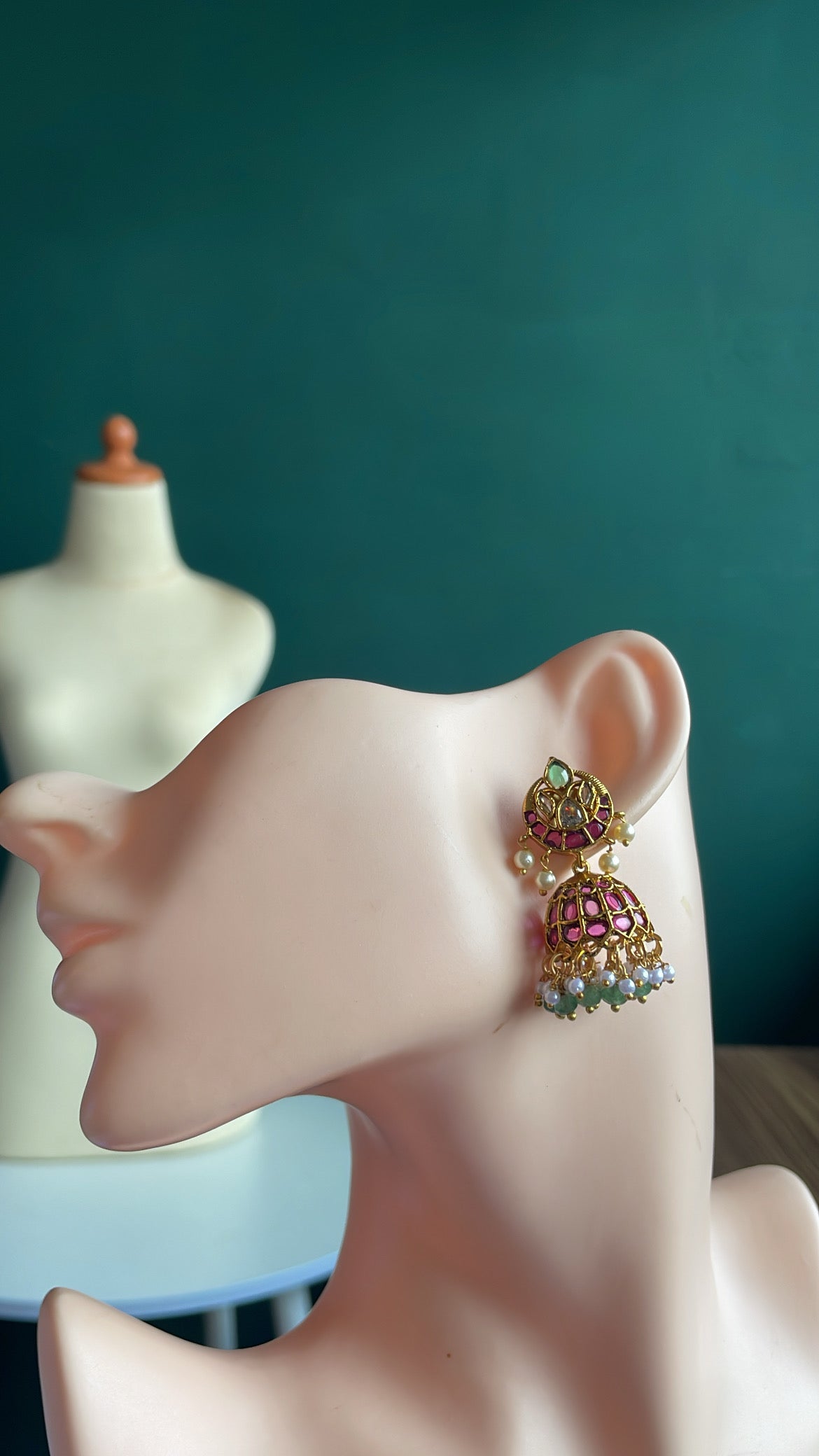 Classic Kemp Jhumka with Mint Beads