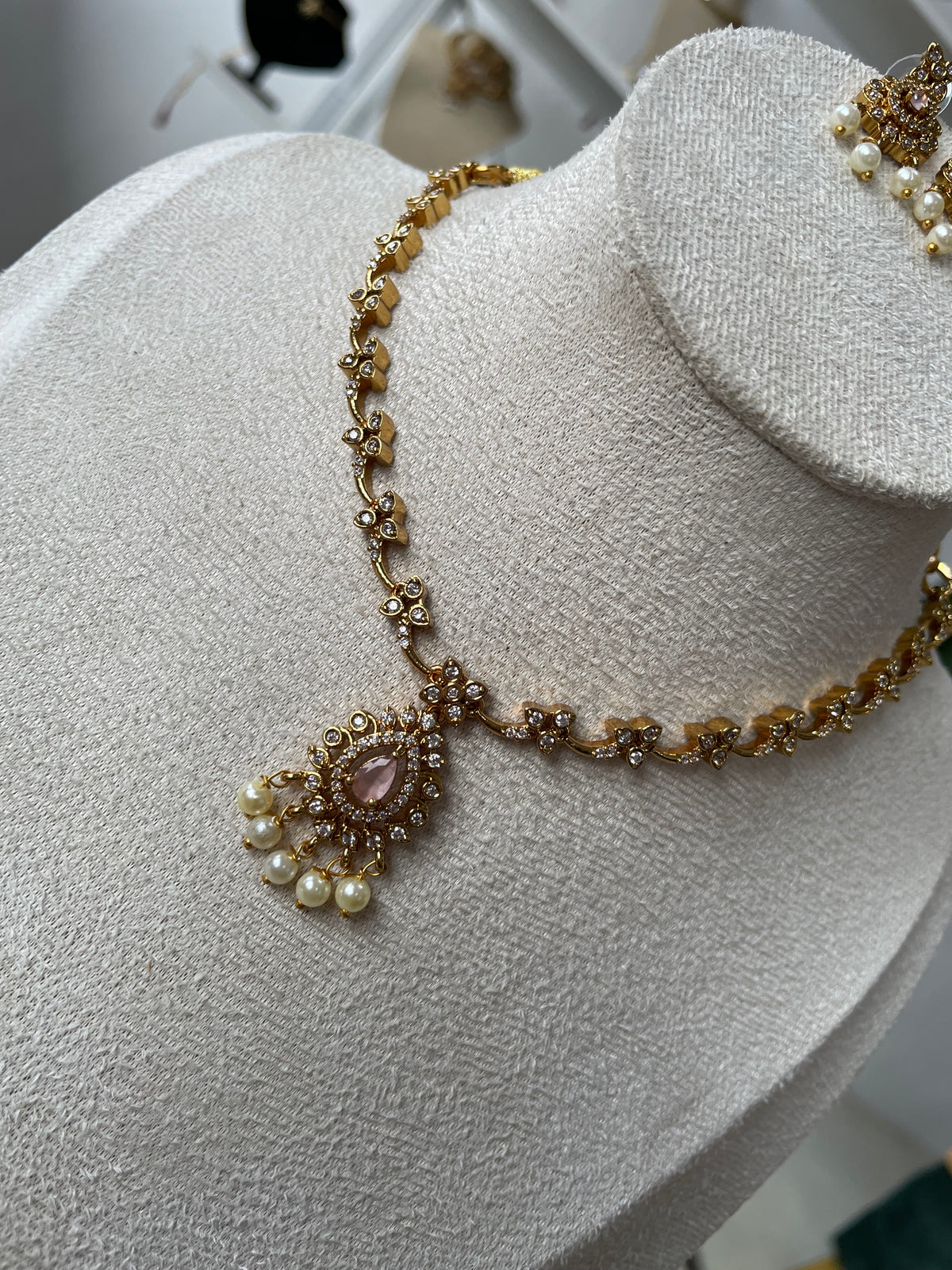 Premium AD Necklace Set (Pink)
