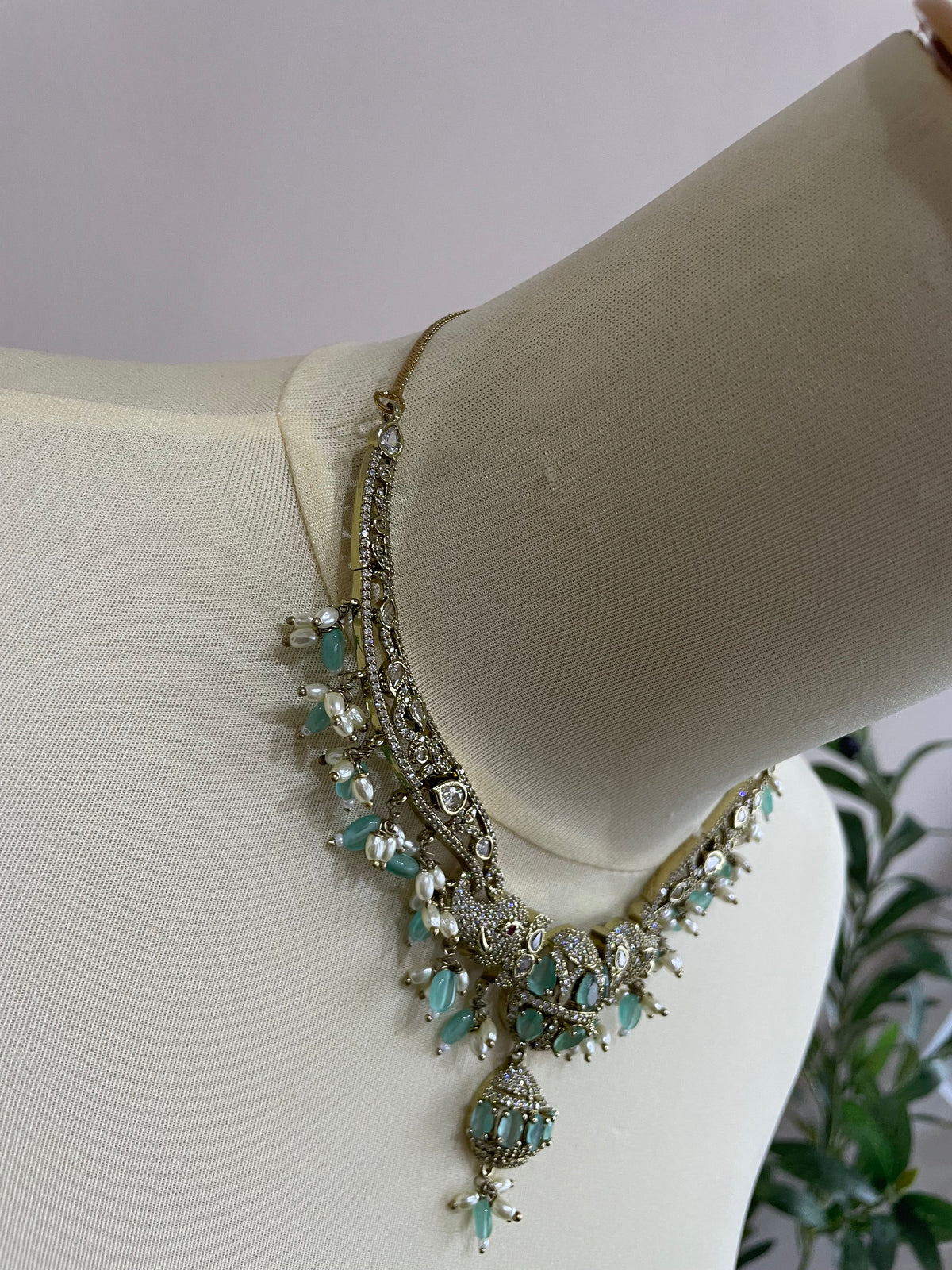 Premium AD Hasli Necklace Set (Mint)