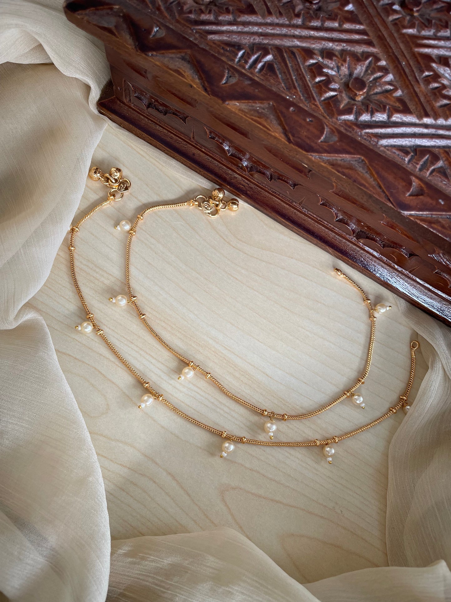 Brass Metal Pearl Drop Anklets