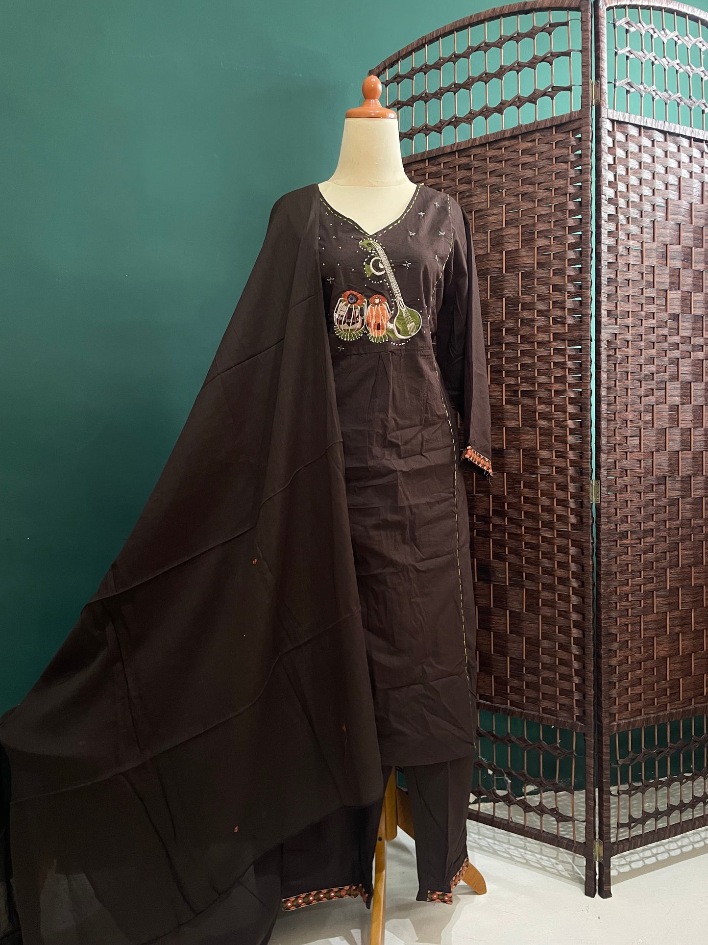 3-Piece Cotton Suit (Brown)